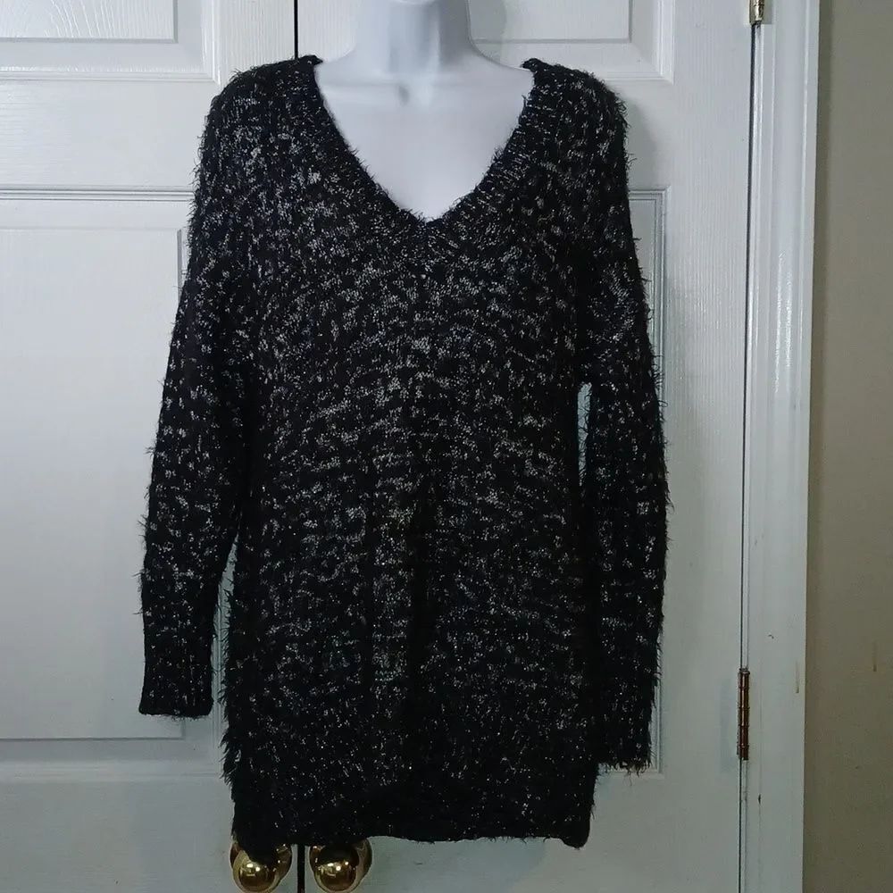 Rock & Republic black silver metallic super soft sweater holiday party Sz L NWOT
